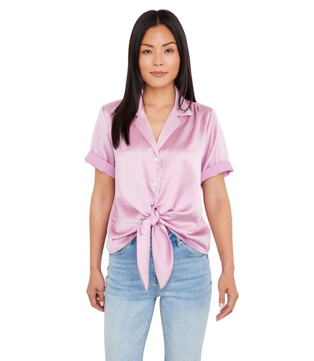 Karen Kane Roll Sleeve Tie-Front Top size Medium (b38.4)
